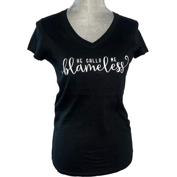 Women’s Graphic Tee Small Black - He Calls Me Blameless - Christian T-Shirt - Picture 1 of 4